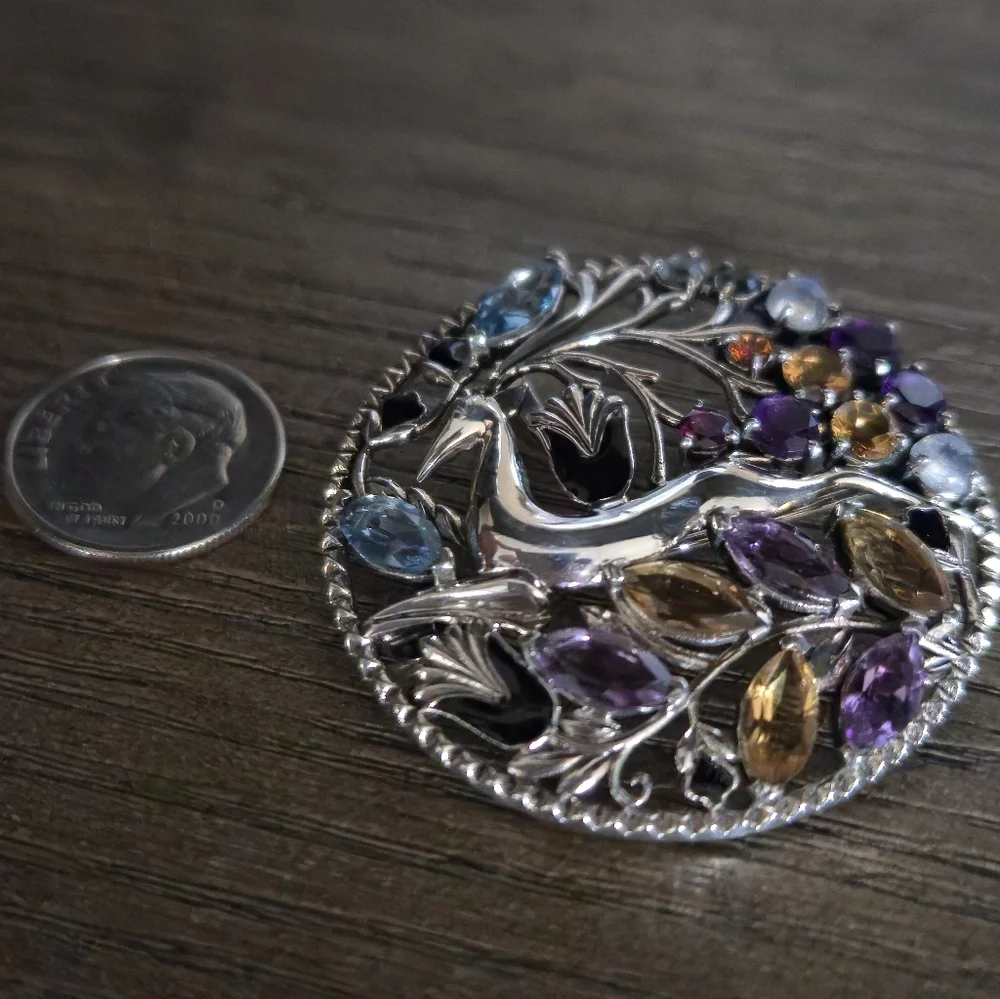 Nicky Butler 925 Sterling Silver Stag Pendant Brooch Designer Amethyst Citrine - Picture 4 of 16